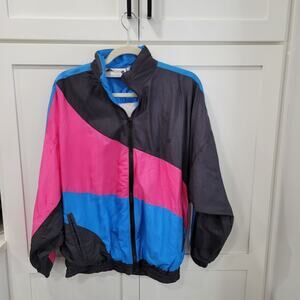 Vintage Aviat Sportif 100% Silk Color Block Oversized Track Jacket Size …
